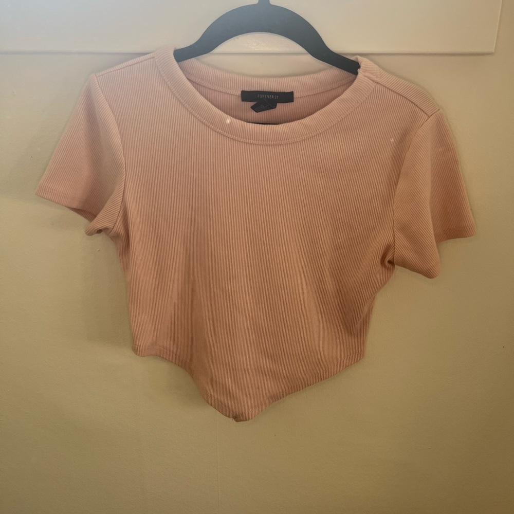 Ribbed Short Sleeve Crop Top - Blush Pink Forever 21